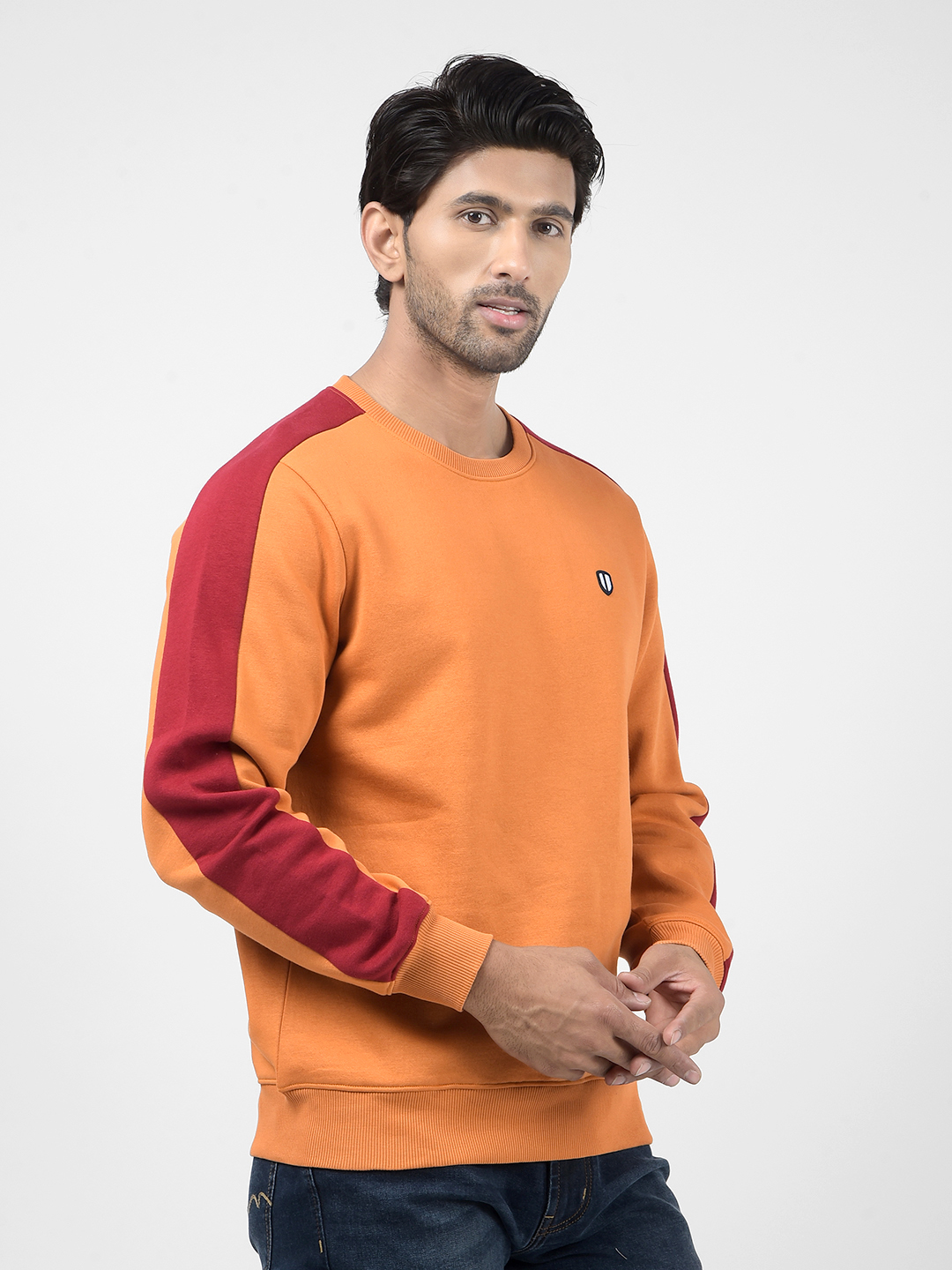 Numero Uno Men Color Block Orange Sweat Shirt